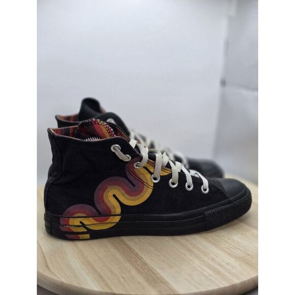 Size 8 Womens- Converse Chuck Taylor All Star High Black with yellow/Red/purple - Picture 3 of 9